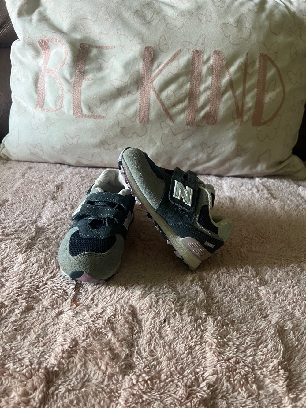 New Balance Kids blue and gray Green Velcro Sneakers